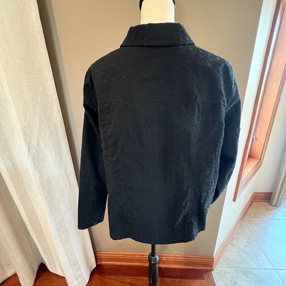 Woman's Studio Works Black Eyelet Cotton Line Button Up Jacket, Size 2X - Picture 3 of 13